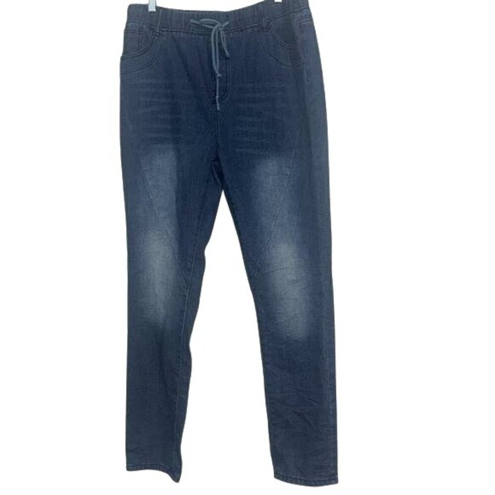 Elastic Waist Denim Jogger Jeans XXL Relaxed Fit Blue Wash Drawstring Waistband